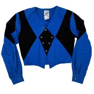 Vintage 90's Roper Western Style Cropped Blue Black Diamond Button Up Small